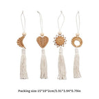 4Pcs Handwoven Wall Decor with Fringed Tassels for Living Room Bedroom Accents Artisanal Rattan Cotton Rope Wall Art Craft