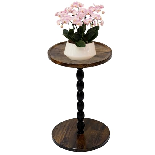 Plant Stand Indoor, 11’’ Round Wood Plant Stand Shelf for Pots, Heavy Duty 50 lbs Pedestal Flower Pot Stand with Raised Edge, Mid Century Modern Wooden Plant Holder for Indoor Plants