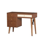 47" Rattan Vanity Table with Mirror and Lights, Brown Makeup Vanity with Storage & 5 Drawers, Boho Vanitys Desk with Shelves for Bedroom, 3 Lighting Modes, Adjustable Brightness (Dark Brown) - color: Dark Brown