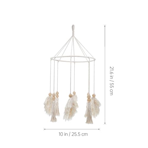 BESTOYARD Boho Tassel Pendant Wall Hanging Leaf Iron Hoop Home Backdrop Decor for Living Room Bedroom Beige Fringe Ornament