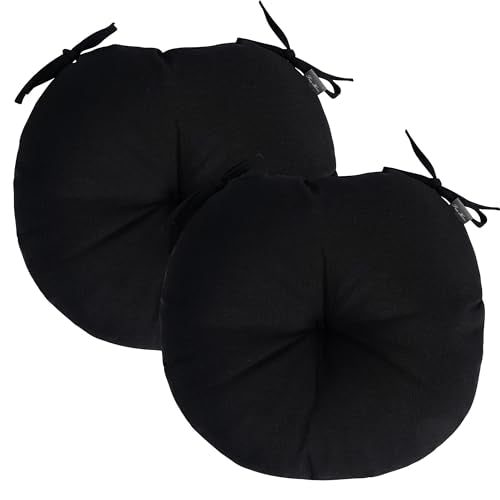 FUNHOME Bistro Chair Cushion with Ties 15"x15"x4", Water Repellent Outdoor Round Chair Cushions Set of 2, Patio Tufted Chair Pads for Home Garden-Black - color: Black