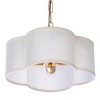 VILUXY Farmhouse Chandelier White Linen Fabric 4 Lights Pendant Light Flower Round Drum Chandelier with Gold Light Fixture for Bedroom Dining Room Living Room - color: white with chain