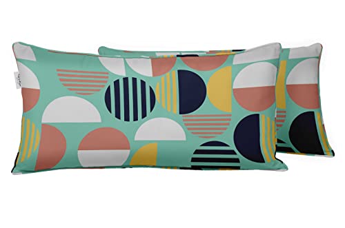 Indoor/Outdoor Polyester Fabric Lumbar Pillow Cover, All-Weather Waterproof Rectangular Cushion Case for Patio Furniture, 12 x 18 Set of 2 - Geometric-59 - color: Aquamarine2, size: 18" x 12" (Pack of 2)