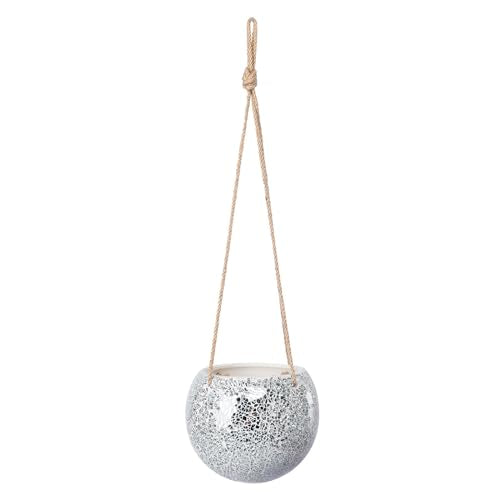 Hanging Planter Mosaic Garden Pot Small Flower Pot for Indoor Plant Disco Ball Hanging Planter with Drainage Sliver - color: Silver
