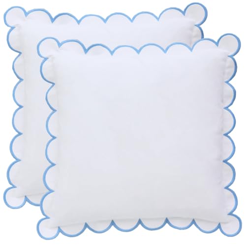 BEBE BASK Scalloped Pillow Cover - Set of 2-18 x 18 Inch - Scallop Pillow Cover – White and Blue Scalloped Pillows - Scallop Pillows - 100% Cotton - Grandmillennial Style (White/Blue) - color: White/Blue