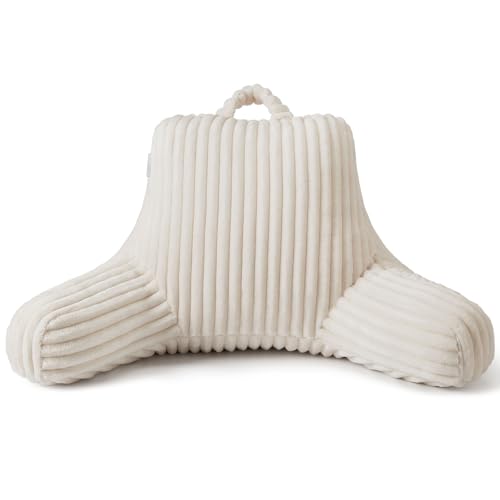 Blissful Diary Reading Pillow for Sitting in Bed, Large Flannel Back Pillow Bed Sitting Up for Adult & Children, Backrest Cushion for Sit Up in Couch or Floor, Dorm Essentials, Cream White - color: Fuzzy Cream White, size: Large(20inch)