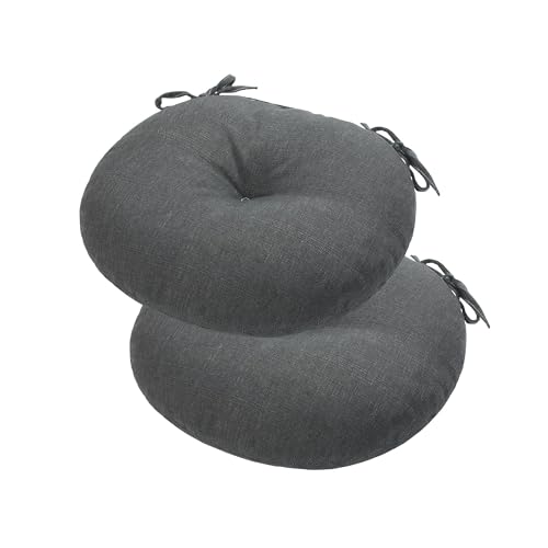 Bistro Chair Cushions 15 inch,Set of 2,Tufted Round Chair Cushions with Ties,15"x15"x4",Water Resistant Round Seat Cushion for Barstool Chairs,Patio Garden Kitchen Outdoor Furniture(Charcoal Gray) - color: Charcoal Gray, size: 15"x15"