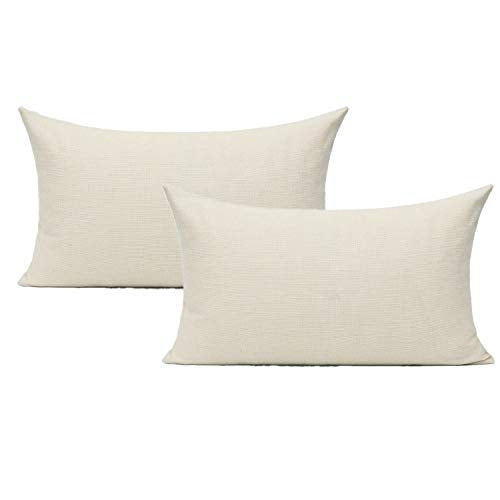 All Smiles 12x20 Cream Lumbar Throw Pillow Covers Set of 2 Ivory White Rectangle Pillow Cases Oblong Cushion Farmhouse Décor Home Decorations Indoor Outdoor for Bed Sofa Couch Patio Bedroom - color: Cream, size: 20" x 12" (Pack of 2)