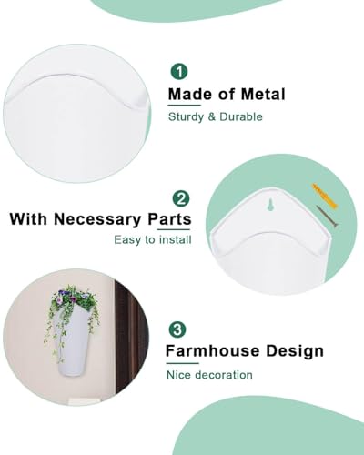 vensovo 12 Inches Galvanized Wall Planters - 2 Packs Metal Tin Vases for Flowers Indoors, Farmhouse Hanging Planter Tall Flower Holder for Country Decor Outdoors, White - color: White
