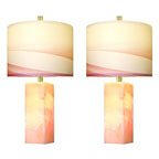 Scenekoy 23" Alabaster Table Lamp Set of 2 with Night Light for Bedroom Living Room, Rotary Switch, Pink Modern Table Lamp with Linen Shade, Nightstand Lamps for Room Bedside Office (Bulb Included) - color: Pink