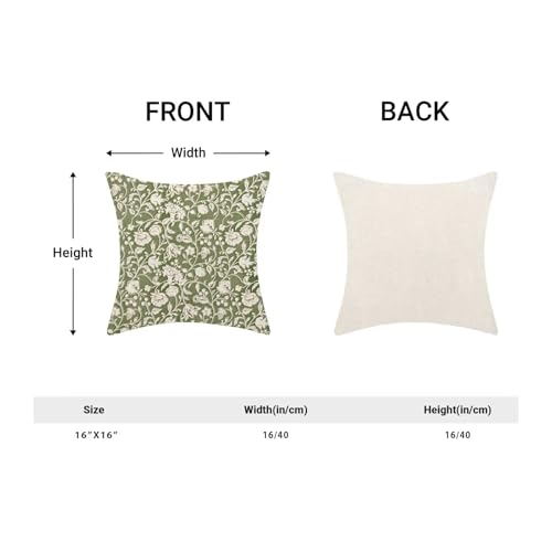 Floral Throw Pillow Covers 16x16 Set of 2, Flower Print Linen Decorative Pillow Cover Neutral Vintage Decoration Outdoor Cushion Cover Sage Green Floral Pillowcase for Sofa Couch Farmhouse Room - color: Print Green, size: 16" x 16" (Pack of 2)