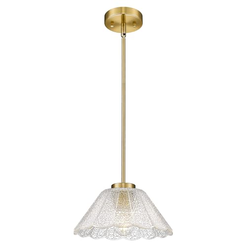 Modern Pendant Light Fixtures, HWH Pendant Lights for Island Dining Room Hallway, Bedroom, Gold Hanging Lighting with Clear Floral Glass, Brushed Gold Finish, 5HJX110MIL BG - color: Gold