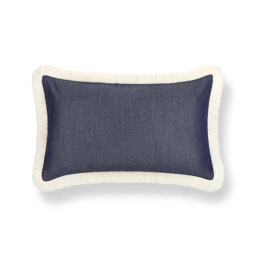 Hofdeco Premium Coastal Hampton Outdoor Performance Lumbar Pillow Cover Only, 12"x20" Water Repellent, UV and Fade Resistant for Backyard, Couch, Poolside, Indigo Blue Woven Solid - color: Indigo Blue Solid 12"x20"
