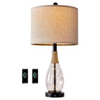 OYEARS Bedside Table Lamp with USB, 23‘’ Black Modern Nightstand Lamps for Bedroom, Retro Rattan Table Lamps for Night Stands, Living Room, Farmhouse Table Lamp with Glass Nightlight Lamps - color: Black