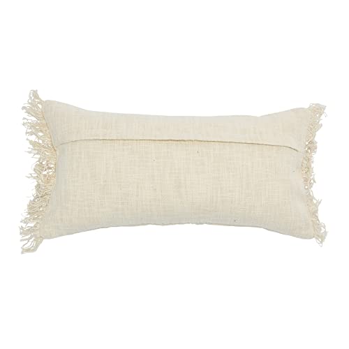 Bloomingville Embroidered Cotton Lumbar Pillow with Fringe, Terracotta Multicolor - color: Terracotta, Beige, Grey
