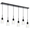 6-Lights Pendant Light Fixtures Ceiling, Modern Black Adjustable Hanging Lamp with Clear Glass Shades, Dining Room Kitchen Island Lighting E26 Bulb Base - color: Black, size: 6-Light