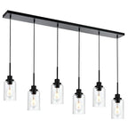 6-Lights Pendant Light Fixtures Ceiling, Modern Black Adjustable Hanging Lamp with Clear Glass Shades, Dining Room Kitchen Island Lighting E26 Bulb Base - color: Black, size: 6-Light