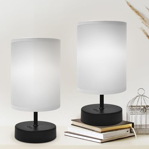 DEGNJU Small Lamp for Bedroom, Bedside Lamps for Night Stands, Mini Minimalist Table Lamp with Round Gray Fabric Shade, 9 Inch Desk Reading Lamp for Dorm Room Living Room Office Room, 2 Pack - color: Round-Gray-9 Inch, size: 2 Pack