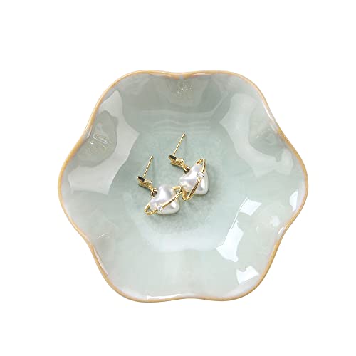 2PCS Ring Holder Dish, Small Key Bowl, Ceramic Trinket Tray Jewelry Dish Organizing Necklace Earrings for Mom Friend Sister, All Jewelries Are NOT Included. Light Green+Crystal Green.… - color: Light Green+Crystal Green