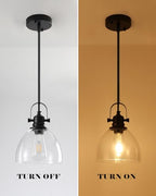 Pendant Lights Kitchen Island, 7.5 Inch Glass Pendant Lights Kitchen Island, Black Pendant Lighting with Adjustable Rod, Industrial Hanging Island Pendant Light for Kitchen, Bedroom (2 Pack) - color: Clear Glass-Black+Rod, size: 2-Pack
