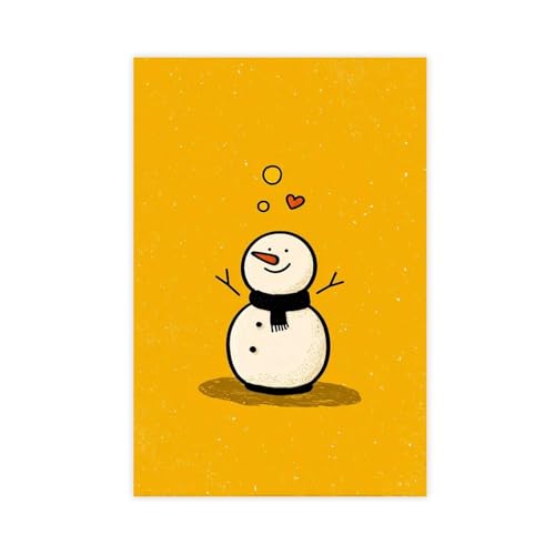 JDBeehpy Christmas Wall Art Cheerful Cute Snowman with Scarf Painting Yellow Poster Playful Winter Frameless Canvas Print Home Decor Mural for Kids' Gifts 08x12inch(20x30cm) - color: Snowman Unframe, size: 12L" x 8W"