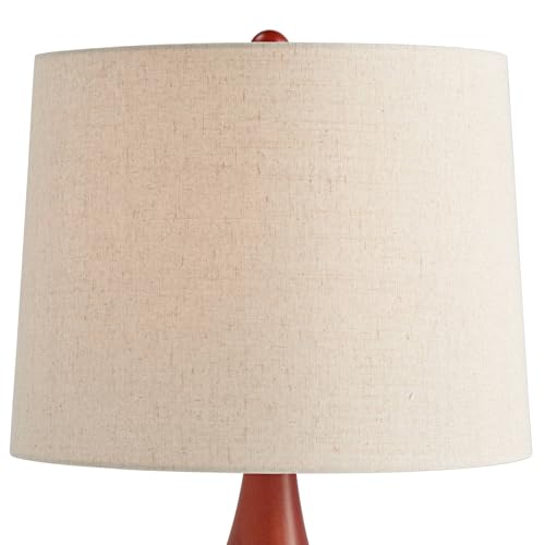 360 Lighting Brice Mid Century Modern Accent Table Lamp 23" High Ivory Ceramic Wood Neck Off White Tapered Drum Shade for Bedroom Living Room House Home Bedside Nightstand Office Family - color: Wood and White Smooth Ceramic