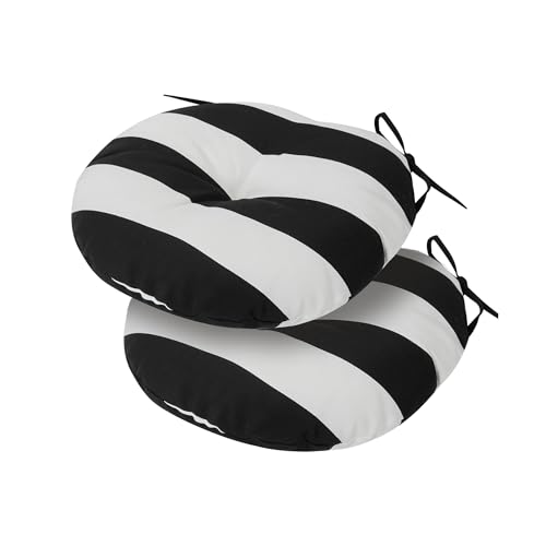 Bistro Chair Cushions 15 inch,Set of 2,Tufted Round Chair Cushions with Ties,15"x15"x4",Water Resistant Round Seat Cushion for Barstool Chairs,Patio Garden Kitchen Outdoor Furniture(Black and White) - color: Black White, size: 15"x15"