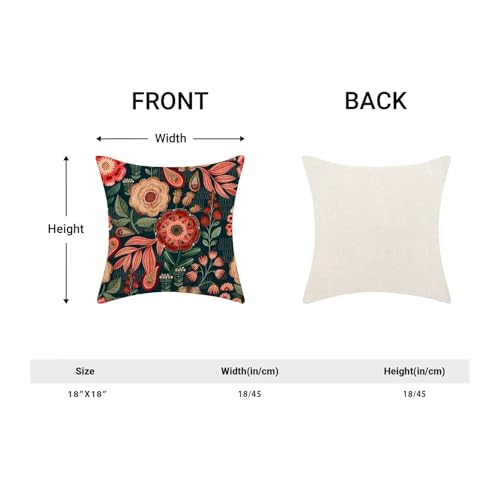 Boho Floral Pillow Covers 18x18 Set of 2, Spring Red Flower Outdoor Decorative Botanical Flowers Tropical Leaves Throw Pillows Retro Green Floral Couch Cushion Case for Chair Sofa Bedroom - color: Vc7, size: 18" x 18" (Pack of 2)