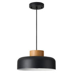 Modern Farmhouse Pendant Lights, 12.6 inch,Natural Wood Cap, Small Simple Ceiling Light Fixture for Kitchen Island, Dining Area, Matte Black - color: Black, size: 12.6 inches