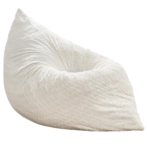 Hobestluk 3 in 1 Bean Bag Chair Giant Bean Bag Chairs for Adults with Chevron Plush Fur Cover Convertible Bean Bag Floor Cushion with Machine Washable Cover for Living Room (Chevron Plush White) - color: Snow White