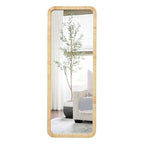 Large Rattan Mirror 20"x63" Rectangle Long Full Length Mirror Farmhouse Wicker Wooden Framed Full Body Floor Mirror Lean Against Wall for Bathroom Entryway Living Room Bedroom Fireplace Nature - size: 63"L x 20"W