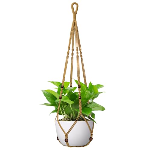 USLAI Macrame Plant Hanger Indoor Outdoor, Fits 4 to 15 Inch Pots, Strong Hanging Planter Holder, Boho Home Decor, 35 Inch, Brown (POTS NOT Included) - color: Brown, size: 35 Inch