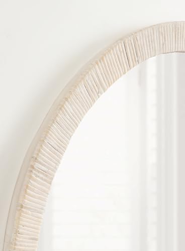 Kate and Laurel Rahfy Boho Round Rattan Mirror, 28 Inch Diameter, White, Decorative Circle Mirror with Wrapped Authentic Rattan Frame for Vanity Bathroom Mirror - color: White, size: 27.8"L x 27.8"W