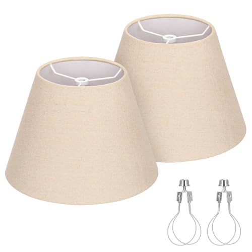 Seaside village Small Lamp Shades for Table Lamp, Natural Linen Lamp Shades Set of 2, 5.5" Top x 10" Bottom x 6.6" High, Brown Burlap Lampshade Replacement, Spider, Bulb Clip Adapters Included - color: Brown