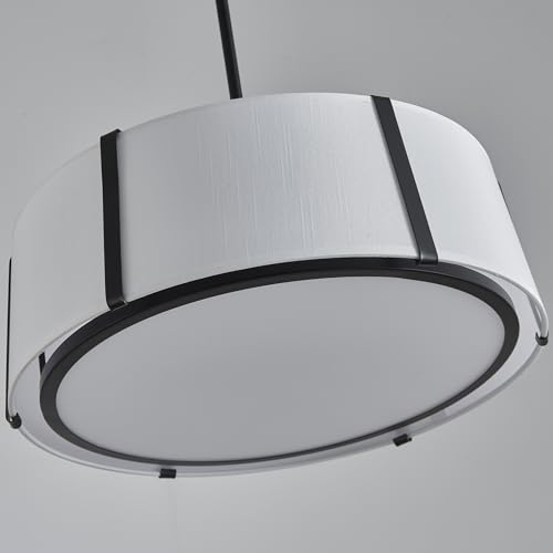 Shrine Lighting Drum Pendant Light, Modern Style, Drum Chandeliers for Dining Room, D18'' x H6'', Adjustable Chains 39'', E12*4 Sockets, White Lampshade & Black Finish - color: Black D18''