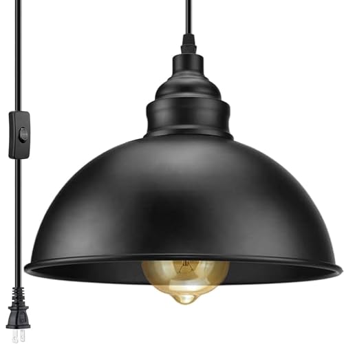 Plug in Pendant Light, 15FT Hanging Lights with Plug in Cord, On/Off Switch, Industrial Pendant Light with Plug in Cord, Metal Hanging Lamps for Living Room, Kitchen, Dining Room-Large Black - color: Large black