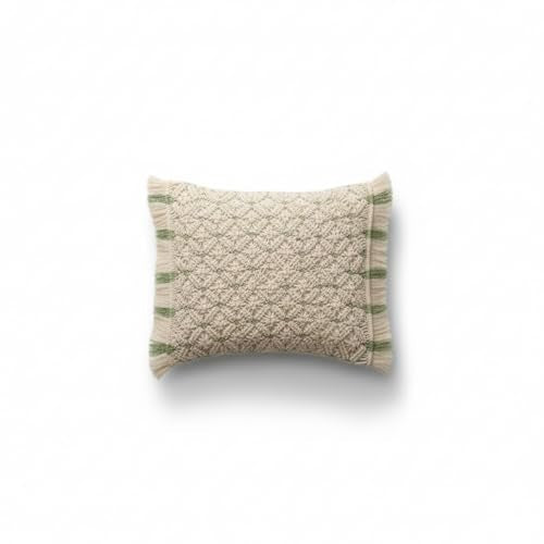 AVOIRR Handmade Macrame Cushion Cover 16x16 Inch – Boho Decorative Throw Pillow Cover, Natural White & Olive Cotton Woven Bohemian Pillow Case for Sofa, Couch, Bed & Living Room Decor