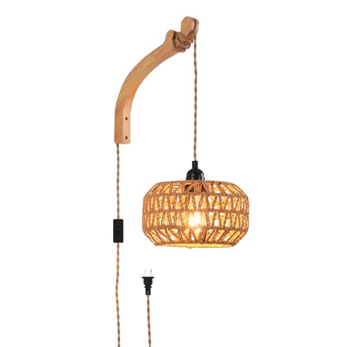 Plug in Wall Sconce,Farmhouse Wicker Wall Lamp Plug in,Hand Woven Rattan Wall Light Farmhouse Rustic Boho Sconces Wall Lighting for Living Room Bedroom - color: Wall Sconces, size: 1 PACK