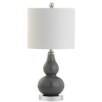 JONATHAN Y 20.5" Gray Glass Table Lamp, Modern Gourd Bedside Nightstand Lamp for Bedroom, Living Room, White Linen Shade, LED Bulb Included JYL1028A - color: Gray, size: Single