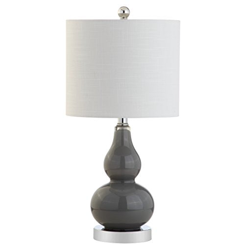 JONATHAN Y 20.5" Gray Glass Table Lamp, Modern Gourd Bedside Nightstand Lamp for Bedroom, Living Room, White Linen Shade, LED Bulb Included JYL1028A - color: Gray, size: Single