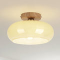 Mid Century Modern Schoolhouse Semi Flush Mount Ceiling Light, Cream Glass Lamp with Wood Grain Metal Base, Rustic Farmhouse Lighting Fixture for Bedroom, Hallway, Dining, Living, Entryway - color: Cream Milk A