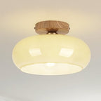 Mid Century Modern Schoolhouse Semi Flush Mount Ceiling Light, Cream Glass Lamp with Wood Grain Metal Base, Rustic Farmhouse Lighting Fixture for Bedroom, Hallway, Dining, Living, Entryway - color: Cream Milk A