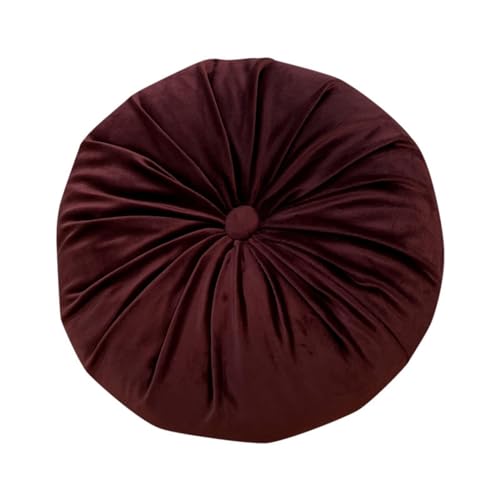 Round Throw Pillow 13.7” Dutch Velvet Pleated Round Pumpkin Throw Pillow Couch Pillows Floor Cushions for Sofa Chair Bed Car Living Room Home Decoration, Wine Red - color: Wine Red