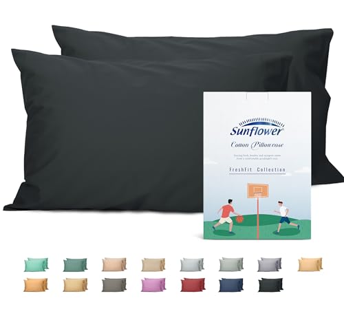 Sunflower Queen Pillowcases Set of 2, 100% Cotton Queen Size Pillow Cases 2, 20×30 inches Black, Soft and Breathable - color: Black, size: Queen (20"x30")