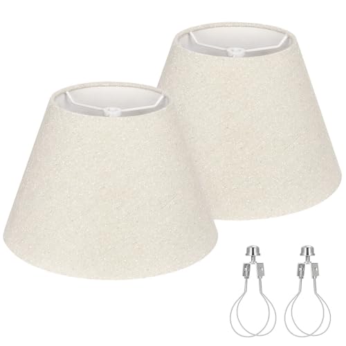 Small Lamp Shades Set of 2, Beige with Silver Thread Lamp Shade, 5.5" Top x 10" Bottom x 6.6" High, Glitter Linen Lamp Shades for Table Lamps Bedside Lamps, Spider, Bulb Clip Adapters Included - color: Beige with Silver Thread
