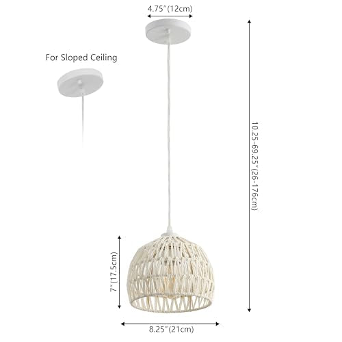 JONATHAN Y 8.25" Cream Modern Bohemian Woven Rope LED Pendant Light Fixture, Adjustable Dome Ceiling Lamp for Kitchen Island, Rope Shade, Coastal Farmhouse Decor (JYL6512C) - color: Cream, size: 8.25"