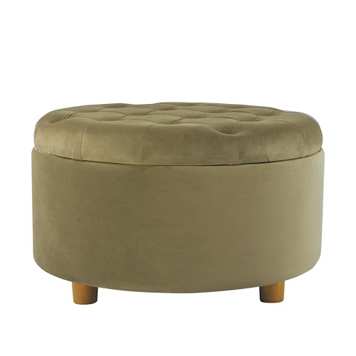 HomePop 28" Button Tufted Velvet Round Storage Ottoman - Light Sage Green Velvet - color: Light Sage Green Velvet