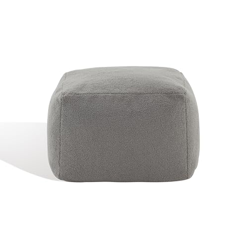 SAFAVIEH Couture Collection Samuels Dark Grey Faux Shearling Ottoman Square Pouf (Fully Assembled) - color: Dark Grey