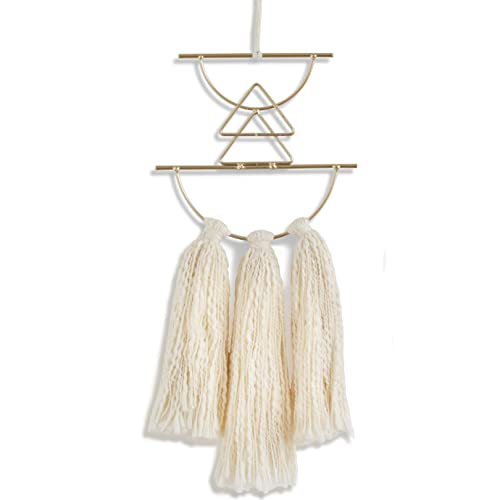 IOWER Boho Wall Decor Macrame Wall Hanging Small Metal Wall Art Cute Wall Decor For Living Room Bedroom(Ivory, 13"Lx4.7"w) - color: Beige