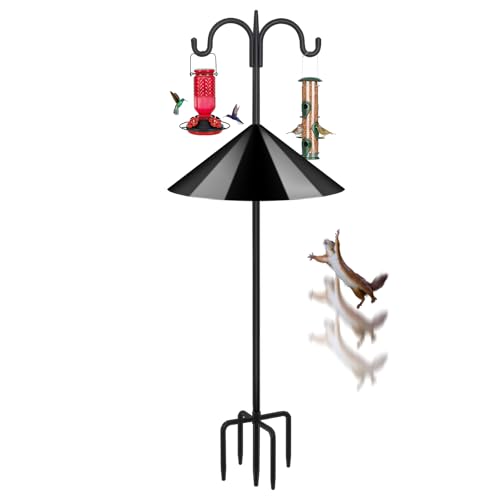 FEED GARDEN Bird Feeder Pole Squirrel Proof 92" Heavy Duty Shepherds Hook for Outdoor, Double Hooks with 19" Squirrel Baffle, 5-Prong Base Adjustable Bird Feeder Stand for Plants & Lanterns - size: 92 Inch Pole&Baffle